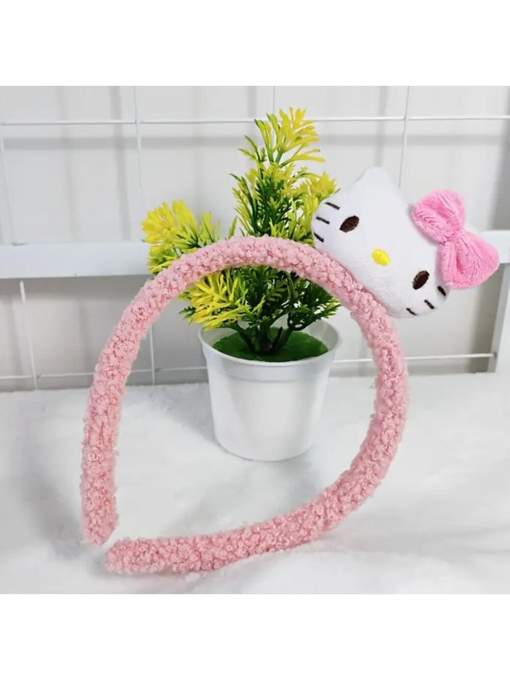 Hello Kitty Pink Plush Headband Cartoon Hair Accessory Face Washing Everday Wear
